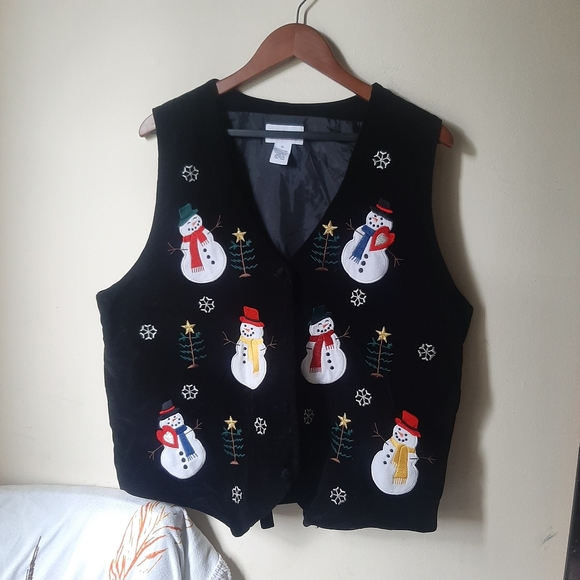 VTG Velvet Christmas Snowman XL Vest Ugly y2k - Picture 7 of 8